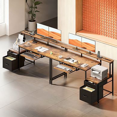 55" Home Office Desk with USB, Power Outlets, Pull-out Tray, File Cabinet, Monitor Stand