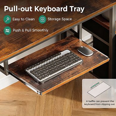 55" Home Office Desk with USB, Power Outlets, Pull-out Tray, File Cabinet, Monitor Stand