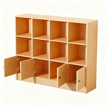 Compact 3 tier Bookshelf with 8 Shelves & 2 Cabinets for Kids