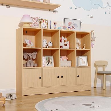 Compact 3-Tier Bookshelf with 8 Shelves & 2 Cabinets for Kids