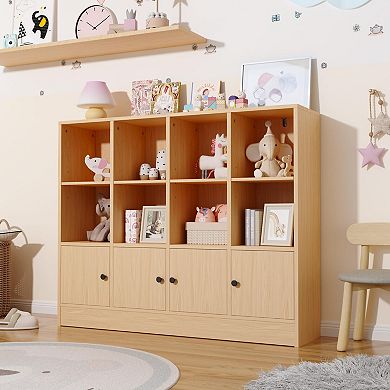 Compact 3-Tier Bookshelf with 8 Shelves & 2 Cabinets for Kids