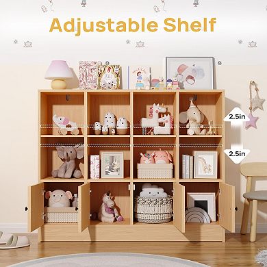 Compact 3-Tier Bookshelf with 8 Shelves & 2 Cabinets for Kids