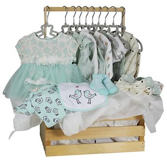 29 pc Infant Girl Clothing Baby Shower Gift Crate, Shades of Green