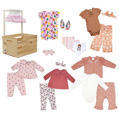 29 Piece Infant Girl Clothing Baby Shower Gift Crate, Shades of Pink and Mauve
