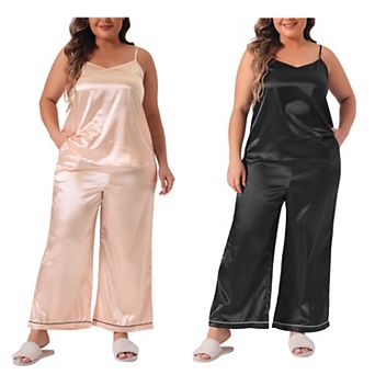 2 Sets Women's Plus Size Pajama Sets Sleepwear 2 pc Cami Top and Pants with Pockets Nightwear