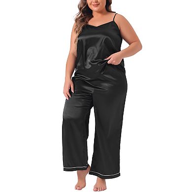 2 Sets Women's Plus Size Pajama Sets Sleepwear 2 Piece Cami Top and Pants with Pockets Nightwear