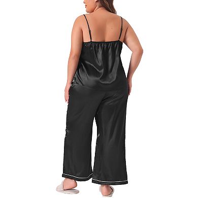 2 Sets Women's Plus Size Pajama Sets Sleepwear 2 Piece Cami Top and Pants with Pockets Nightwear