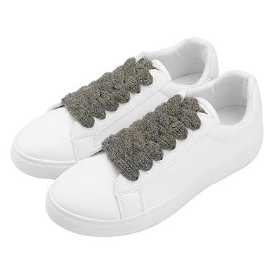 Women's Flat Mixed Color Mohair Widened Shoelaces for Sneakers 2 Pairs 47.2"