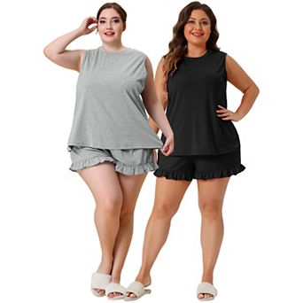 2 Sets Women's Plus Size Pajamas Set Knit Tank Top Sleepwear