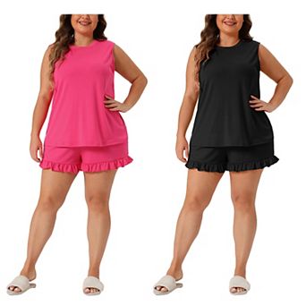 2 Sets Women's Plus Size Pajamas Set Knit Tank Top Sleepwear
