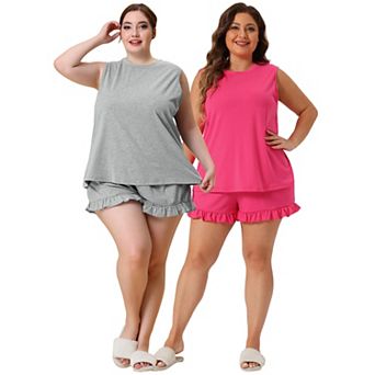 2 Sets Women's Plus Size Pajamas Set Knit Tank Top Sleepwear