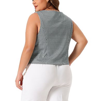 2 Pcs Women's Plus Size Plaid Vintage Waistcoat Vests Sleeveless V Neck with Pockets Jacket