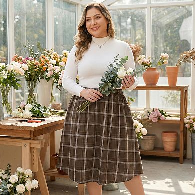 2 Pcs Women's Plus Size A Line Knee Length Plaid Flare Skirt