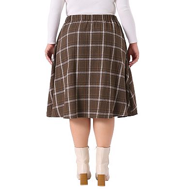 2 Pcs Women's Plus Size A Line Knee Length Plaid Flare Skirt