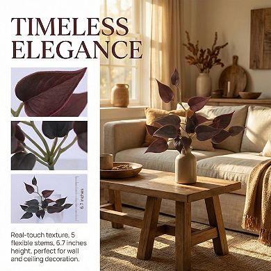 Artificial Anthurium Leaves, Real Touch Soft Rubber Faux Greenery Stems for Home Office Decor 6.7"H