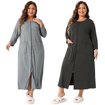 2 Packs Women's Plus Size Sleepwear Zipper Front 3/4 Sleeves Robe Bathrobes Nightgown with Pockets