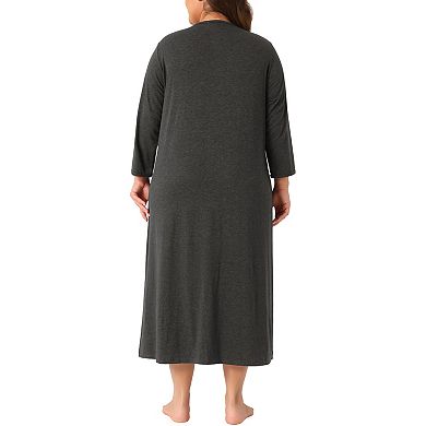 2 Packs Women's Plus Size Sleepwear Zipper Front 3/4 Sleeves Robe Bathrobes Nightgown with Pockets