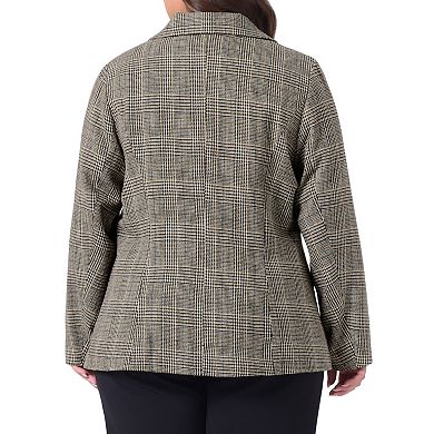 2 Pcs Women's Plus Size Blazer Suit Notch Lapel One Button Work Office Plaid Jacket