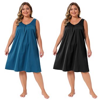 2 Packs Women's Plus Size Satin Nightgown V Neck Sleeveless Pleated Nightshirt Soft Tank Nightdress