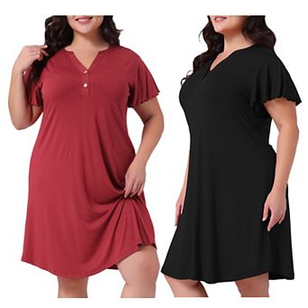 2 Packs Women's Plus Size Pajamas V Neck Nightshirt Ruffle Short Sleeve Loungewear Nightgowns