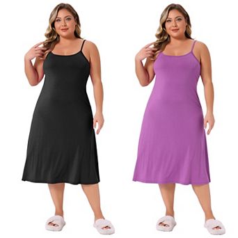 2 Packs Women's Plus Size Nightgown Spaghetti Strap Full Slip Cami Midi Under Dress