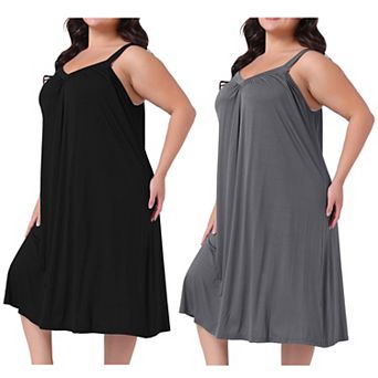 2 Packs Women's Plus Size Nightgown Spaghetti Strap V Neck Sleeveless Sleepwear Chemise Nightdress