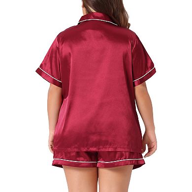 2 Sets Women's Plus Size Pajamas Set Short Sleeve Sleepwear Soft Satin Button Down Loungewear Shorts