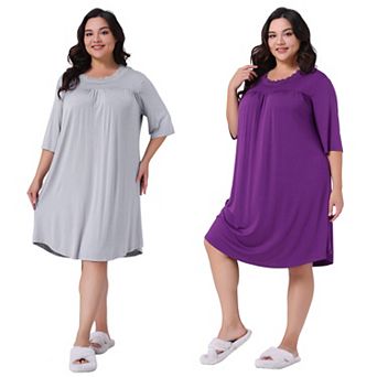 2 Packs Women's Plus Size Nightgown 3/4 Sleeve Sleepwear Lace Crew Neck Comfy Sleep Gowns