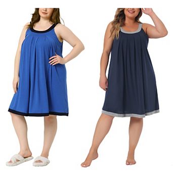 2 Packs Women's Plus Size Nightgown Sleeveless Wide Strap Pleated Sleepwear