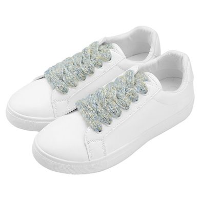 Women's Flat Mixed Color Mohair Widened Shoelaces for Sneakers 2 Pairs 55.1"