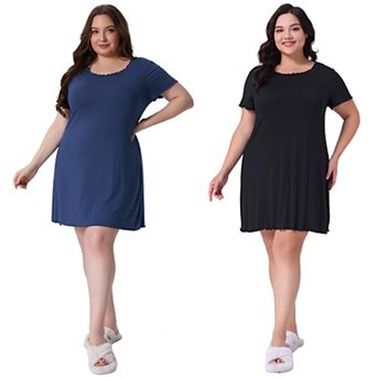 2 Packs Women's Plus Size Nightgowns Short Sleeve Ruffle Sleepwear Casual Loose Pajama Dress