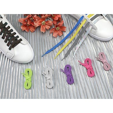 Reflective Dual Color Checkered Woven Flat Shoelaces 2 Pairs for Sneakers 47.2"