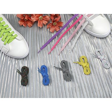 Reflective Dual Color Checkered Woven Flat Shoelaces 2 Pairs for Sneakers 47.2"