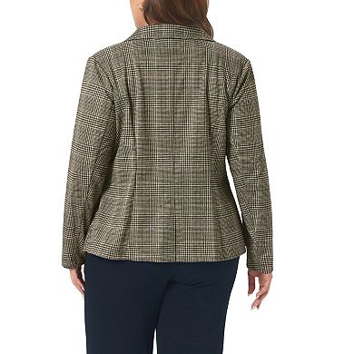 2 Pcs Women's Plus Size Blazers Business Plaid Notched Lapel Long Sleeve Button Jacket with Pockets