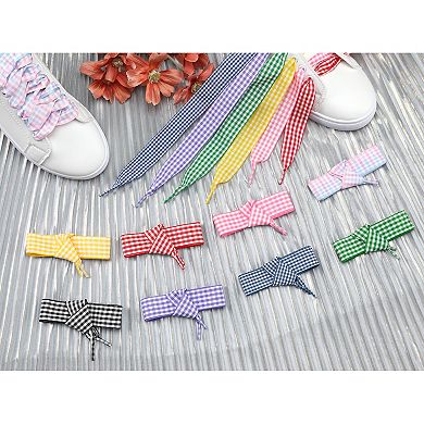 Women's Wide Flat Shoelaces Plaid Fantastic Shoe Laces for Sneaker 2 Pairs 55.1"