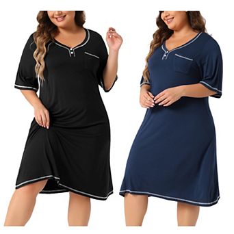 2 Packs Women's Plus Size Nightgowns Short Sleeve V Neck Loose Sleepshirt Casual Pajamas