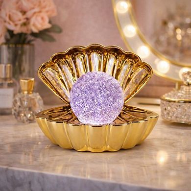 6" x 7" Golden Color Clam Shell Glitter Globe USB Table Lamp