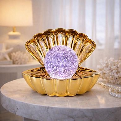 6" x 7" Golden Color Clam Shell Glitter Globe USB Table Lamp