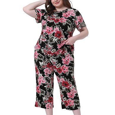 2 Sets Women's Plus Size Pajama Set Short Sleeve Sleepwear Soft Lounge Set Loungewear