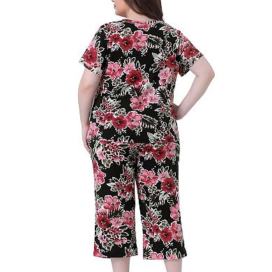 2 Sets Women's Plus Size Pajama Set Short Sleeve Sleepwear Soft Lounge Set Loungewear