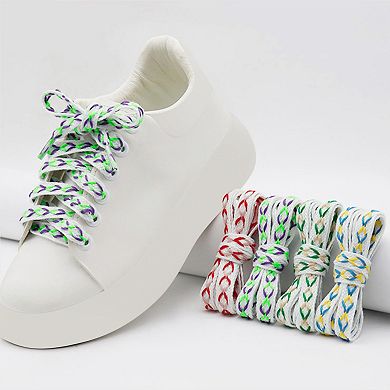 2 Pairs 0.47'' Wide Contrast Color Flat Fat Braided Twist Woven Shoelaces