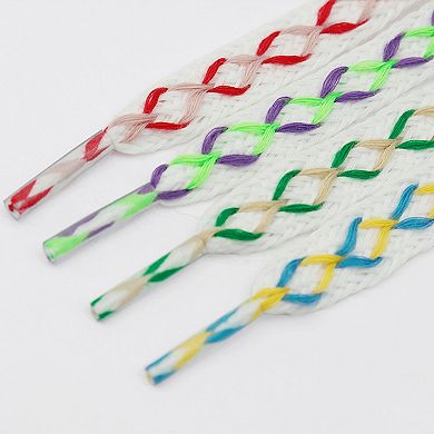 2 Pairs 0.47'' Wide Contrast Color Flat Fat Braided Twist Woven Shoelaces