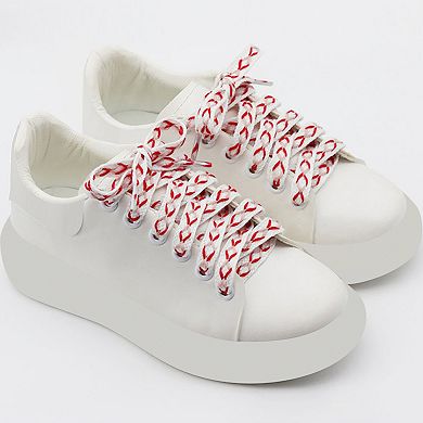 2 Pairs 0.47'' Wide Contrast Color Flat Fat Braided Twist Woven Shoelaces