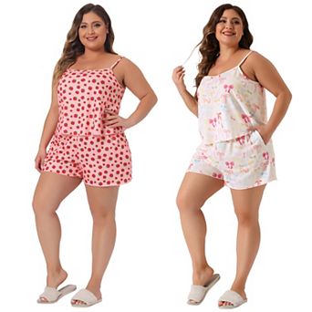 2 Sets Women's Plus Size Pajamas Sleepwear Cami Shorts Set Nightgown