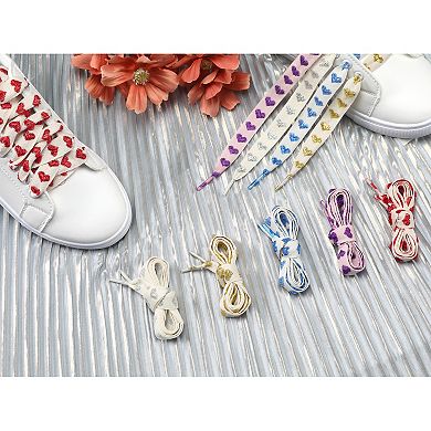 Women's 2 Pairs Flat Glitter Shiny Shoe Laces Metallic Heart Shoelaces 47.2"