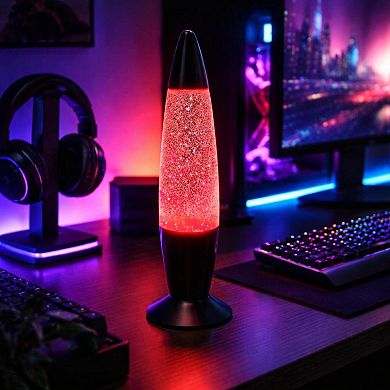 13.5" x 3.5" Red Glitter Lava Style USB Table Lamp