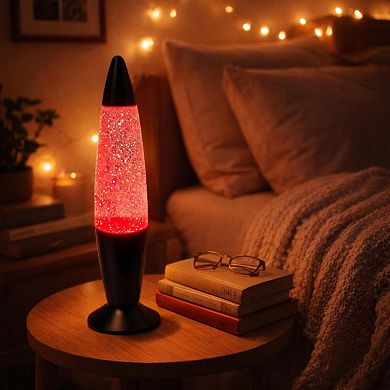 13.5" x 3.5" Red Glitter Lava Style USB Table Lamp