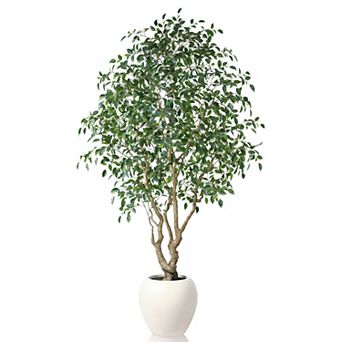 Artificial Ficus Tree 8ft, Realistic Faux Plant in White Planter for Indoor Home Office Decor