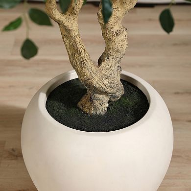 Artificial Ficus Tree 8ft, Realistic Faux Plant in White Planter for Indoor Home Office Decor