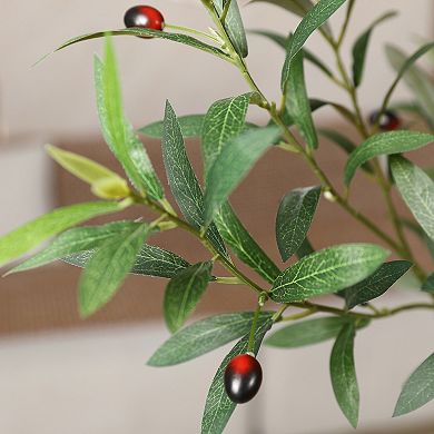 Artificial Olive Tree 8ft, Realistic Faux Plant in White Planter for Indoor Home Office Decor